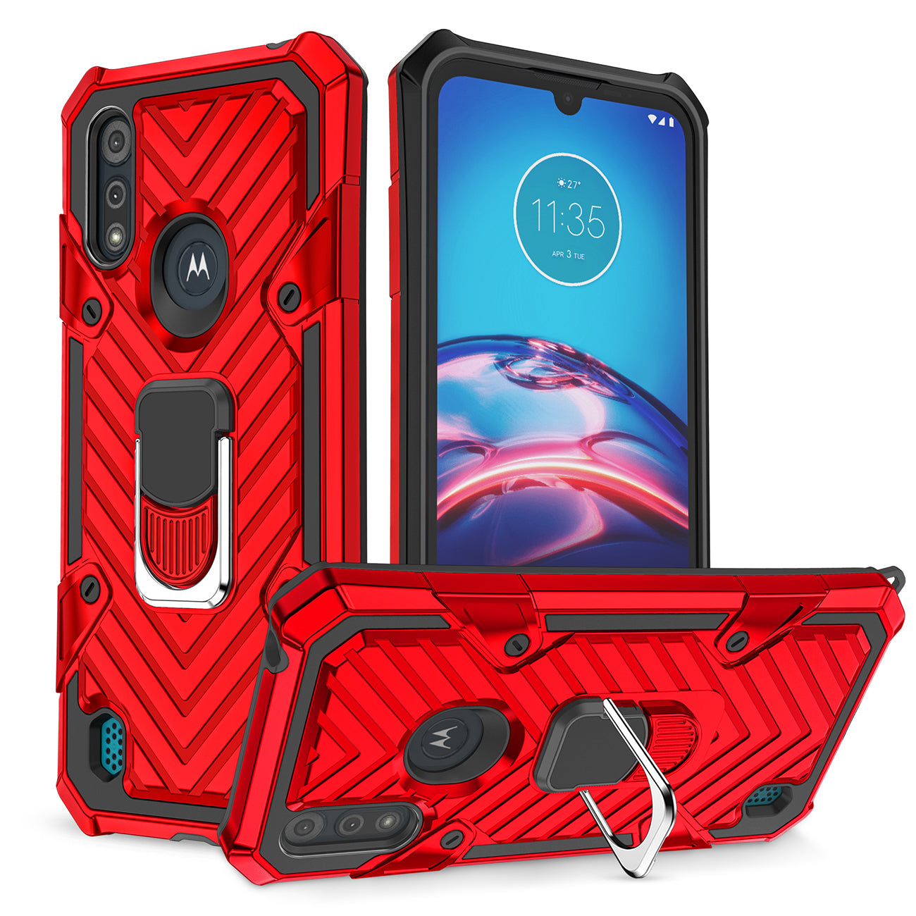 Reiko Kickstand Anti-Shock And Anti Falling Case for Moto E6S In Red